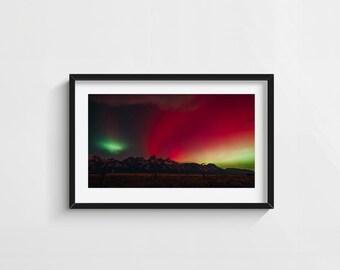 Grand Teton Aurora Wall Art – Northern Lights Night Photography Print – Mountain Decor