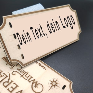 Konzert Urlaub Freizeitpark Geschenk Gutschein Ticket aus Holz mit individuellem Text