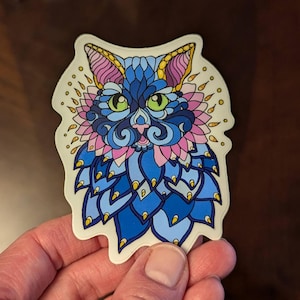 Blue Kaleidoskop Katze 3"Vinyl Sticker