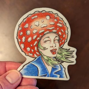 Mushroom Girl - Adesivo de vinil Fly Agaric 3"