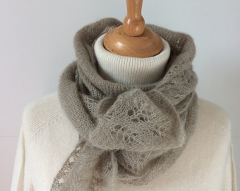 scarf, shawl or BEIGE lace scarf, mohair and silk lace