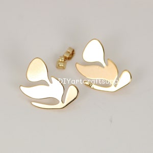 2pcs lot 24k gold plated brass leave shape stud earrings findings earrings accessories for DIY jewelry making