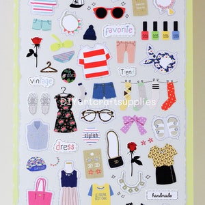 Sticker zomerkleding meisjes, leuke stickers zomermode, stickers meisjeskleding en accessoires voor elke dag, plakboekstickers
