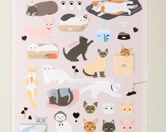 Kawaii Cat Stickers, Scrapbook Stickers