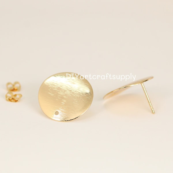 4pcs lot 24k gold plated brass brush gold circle stud earrings findings, geometric circle stud earrings with hole for earrings making