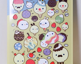 Pegatinas de helados dulces, pegatinas de helados kawaii, pegatinas de helados de dibujos animados para scrapbooking y creación de tarjetas.