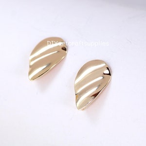 4 pcs lot 24k gold plated leaves stud earrings with hook earrings findings, wavy leaf earrings accessories for DIY jewelry making