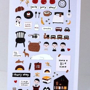 Folha de adesivos de ilustração de menino, adesivos de objetos fofos para quarto de menino, adesivos de estantes, adesivos de brinquedos de carros e trens, adesivos Kawaii