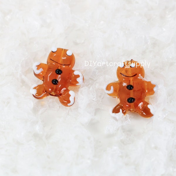 2 pcs lot ginger bread man lampworked beads for DIY jewelry makings, holiday ginger bread man glass beads jewelry supplies