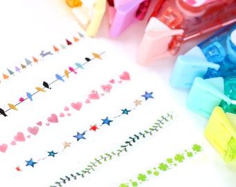 Patterned Washi Tape Pen, Decorative Bird, Clover, Heart, Star Designs