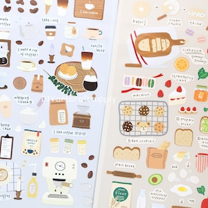 Stickers amateur de café, stickers amateur de boulangerie, stickers café et boulangerie, stickers amateur de pain, stickers illustration culinaire, stickers kawaii
