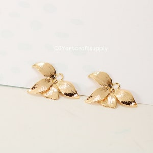 4 pcs lot high quality 18k gold plated copper orchid flower charms pendants for DIY jewelry making supplies, earrings findings