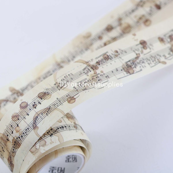 Music notation washi tape roll, scrapbooking old vintage music notation washi tape, double tapes, 30 mm x 2 m