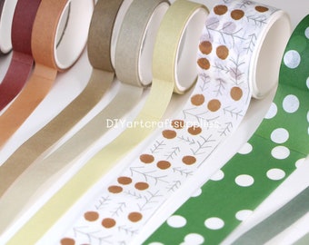 10 pcs set basic color and pattern washi tape, neutral color washi tape for paper art, geometric pattern washi tape, dot pattern washi tapes