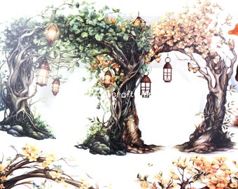 10 pcs PET four season forest tree stickers, tree gate stickers, autumn tree stickers, spring green tree stickers for scrapbooking