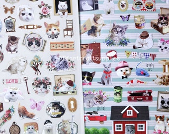 Cute cat sticker sheet, Kawaii cat stickers, cute animal stickers, cat decorative stickers, funny cat stickers, scrapbook stickers