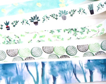 10 pcs set green plants and forest washi tapes, lotus flower washi tapes, decorative plant washi tape, botanica washi tapes