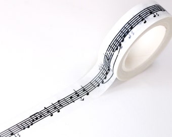 Musical notes washi tape roll, black and white musical washi tape for scrapbooking, diary and journal decoration, decorative washi tape