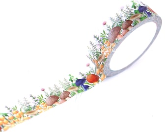 Flower plant pattern washi tape roll, mushroom garden washi tape, botanical plant washi tape for scrapbooking, card making