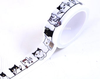 Ruban adhésif transparent chat mignon, ruban adhésif washi motif chat de dessin animé, rouleaux de ruban adhésif washi chat kawaii pour le scrapbooking, emballage cadeau, 1,5 cm x 5 m