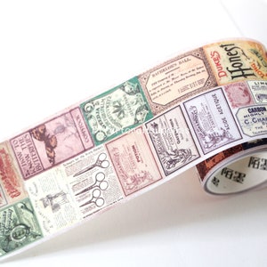 Vintage label collection washi tape roll, scrapbooking old newspaper washi tape, labels collection washi double tapes, 50 mm x 2 m