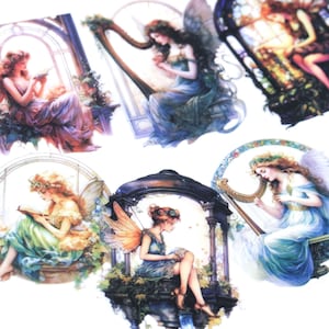 30 pcs fairy stickers, elf fairy stickers, fairy on window stickers, music fairy stickers, art decor stickers, harp fairy stickers