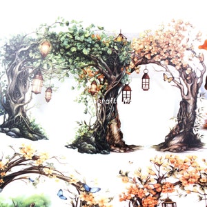 10 pcs PET four season forest tree stickers, tree gate stickers, autumn tree stickers, spring green tree stickers for scrapbooking