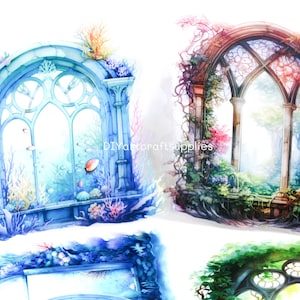 10 piezas de pegatinas para ventana con vista al mar, pegatinas para ventana con diseño de bosque de fantasía, pegatinas para ventana de vidrio submarino PET, pegatinas para hacer tarjetas