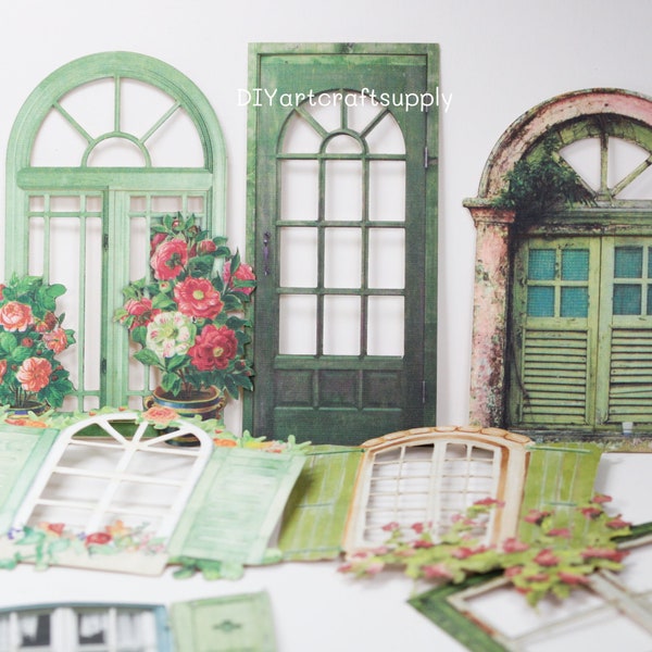 10 pcs Victorian vintage window and door stickers, green window and door stickers for scrapbook making, card making stickers