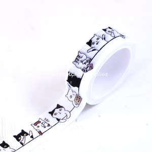 Cute cat washi tape, cartoon cat pattern washi tape, Kawaii cat washi tape rolls for scrapbooking, gift wrapping, 1.5 cm x 5 m