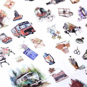 6 stickervellen met vintage PVC-transportstickers, stickers voor reisvoertuigen, vintage stickers voor decoratieve objecten
