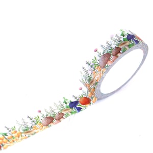 Washitape met bloemen en plantenpatroon, washitape met paddenstoelentuin, washitape voor botanische planten voor scrapbooking, kaarten maken