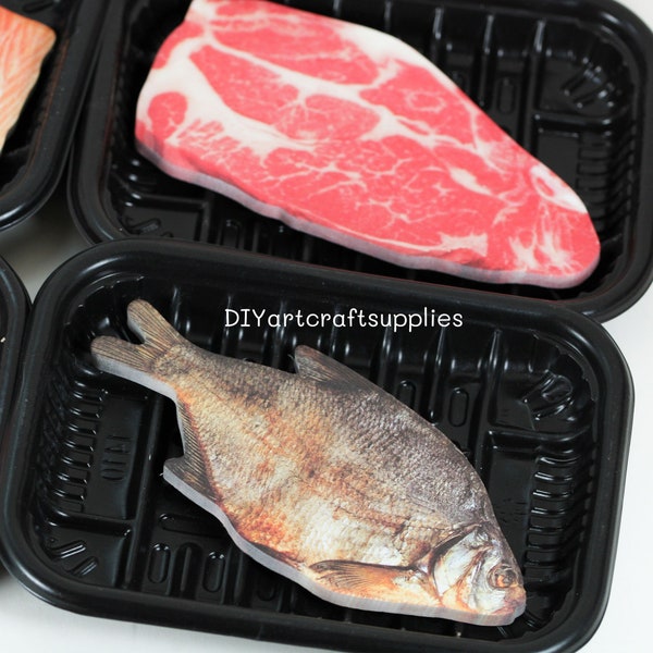 Grocery meat and fish creative sticky notes, Kawaii note pads, decorative papers