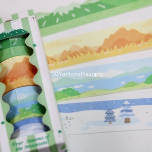 4 pcs set four season mountain pattern washi tape, mountain landscape decorative tape for DIY art and scrapbook, 2.5 cm x 2 m