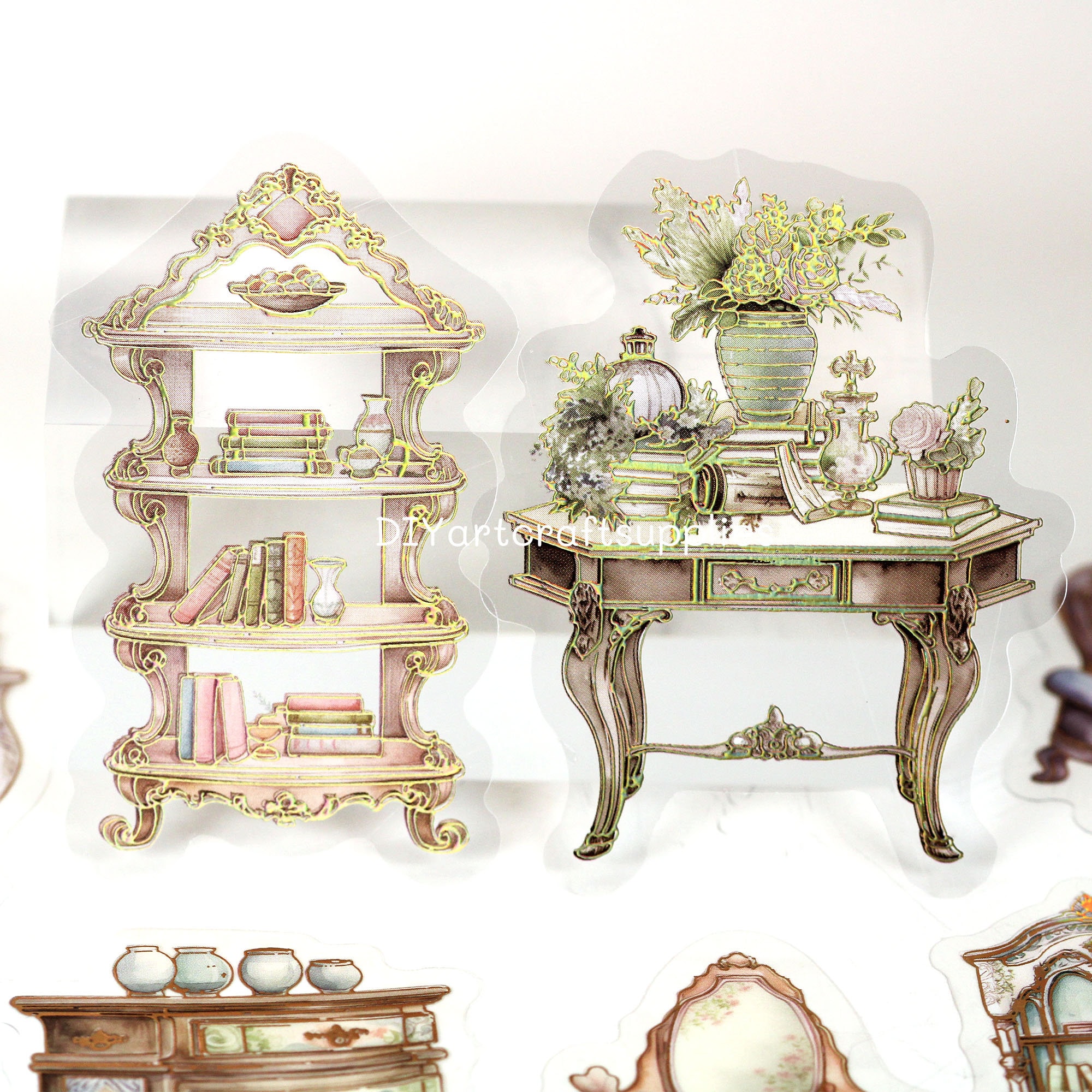 Vanity Sticker 20 Pcs Gilding Victorian Furniture Sticker, Holographic Laser Furniture ...