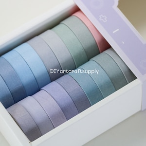 20 pcs set solid basic cool color washi tapes for paper art, cool color palette decorative washi tapes, scrapbook tapes