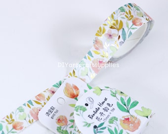 Gold foil flower pattern washi tape roll, botanical flower and leaves decorative washi tape for scrapbooking, paper art, frame decoration
