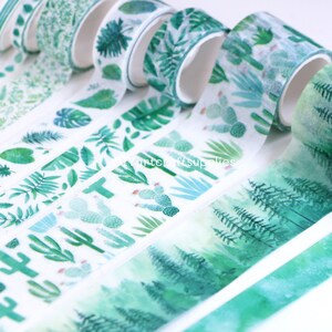 8 piezas de cintas washi de plantas, cintas washi verdes botánicas, cintas washi con patrón de hojas, cintas washi de cactus, cintas washi de bosque verde