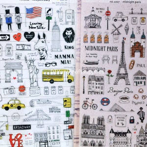 Feuille d'autocollants de doodle de voyage de Paris et de New York, autocollants de voyage de monument de Paris, autocollants de doodle de monument de New York