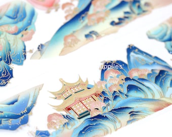 Gilding decorative mountain landscape washi tapes, Japanese motif decorative feng shui landscape washi tape for DIY paper art project