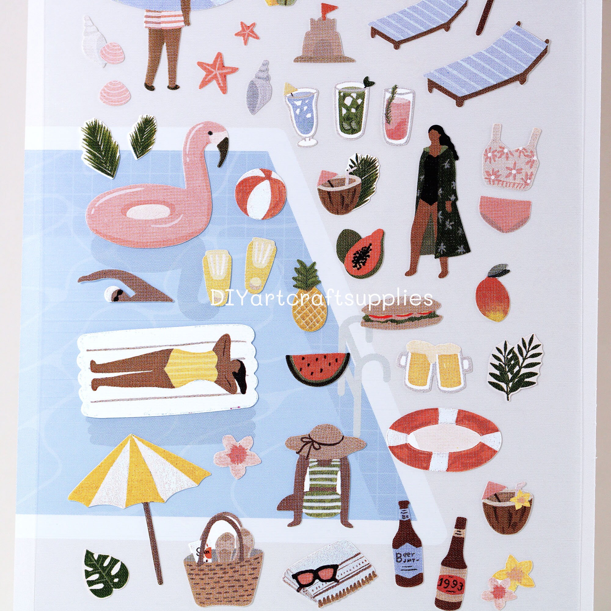 Beach Illustration Stickers, Ocean Leisure Stickers, Vacation Stickers ...