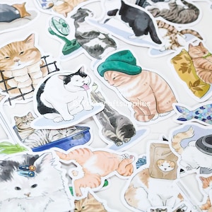 50 pegatinas con ilustraciones de gatos, bonitas pegatinas de gatos con dibujos de acuarela, pegatinas decorativas Kawaii