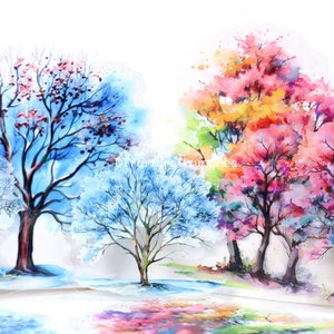 10 pcs holographic PET tree stickers, water color big tree in the forest laser stickers for card making, scrapbooking, paper art project