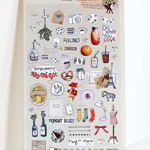 Reminisce Objekt Aufkleber, alte Zeit tägliche Objekt Illustration Aufkleber, Lebensmittel Aufkleber, Scrapbook, Journal, Kalendernotiz Aufkleber
