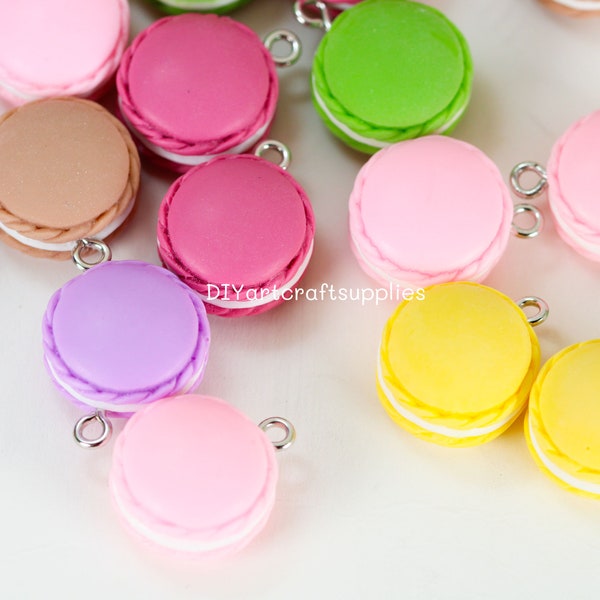 12 pcs lot mignon mélange couleur macaron pendentif charmes pour la fabrication de bijoux, résine colorée 3d macaron pendentif charmes, charmes de bijoux kawaii