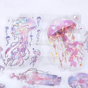 20 Stück holografische rosa Quallen Aufkleber, Folien-Quallen-Sticker für Scrapbooking und Dekoration