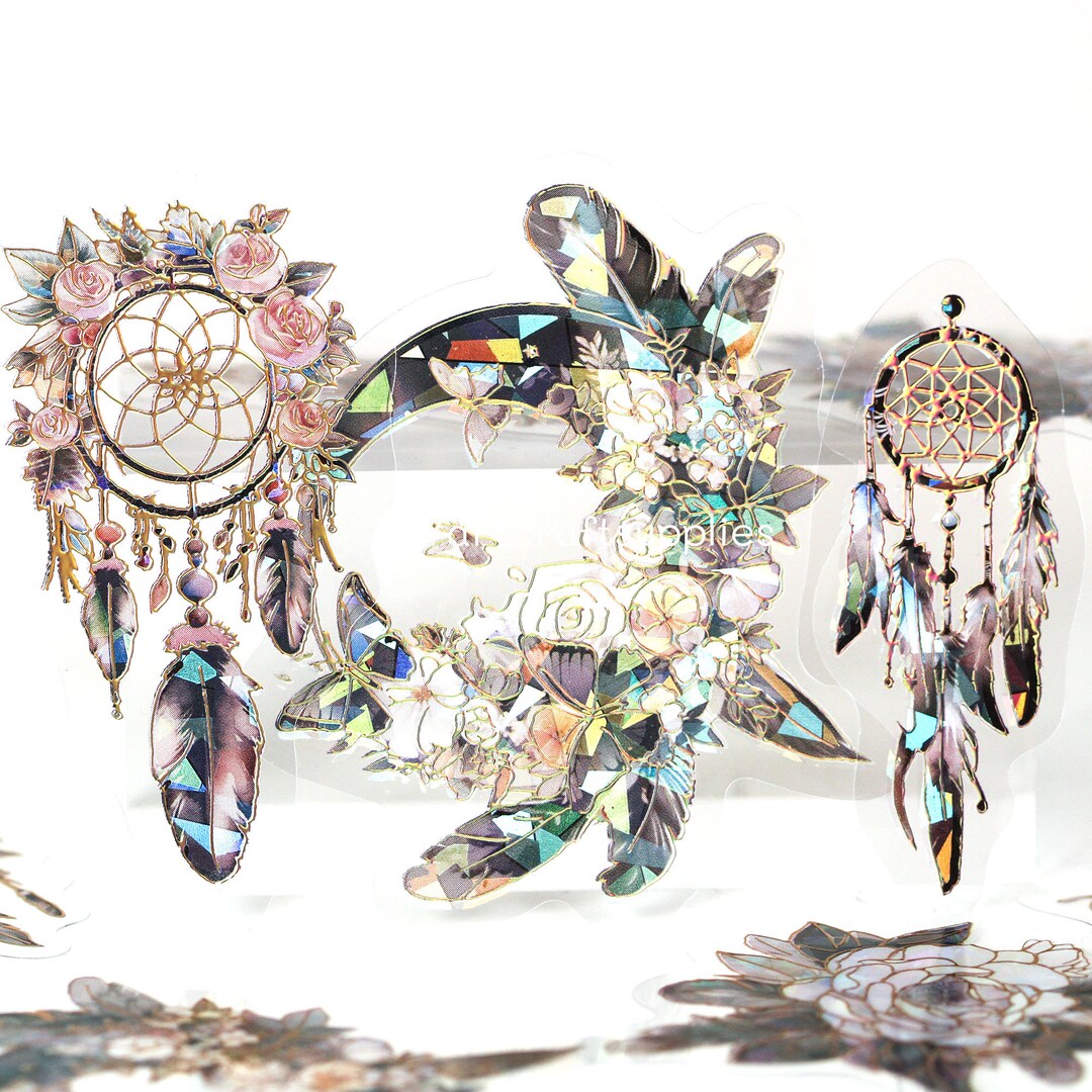 20 Pcs Black Rose and Dream Catcher Gold Foil Laser Stickers
