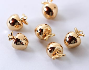 6 pcs lot 18k gold plated brass apple pendant charm, necklace pendant findings, shiny gold plate solid apple pendant charm for DIY jewelry