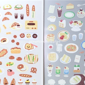 Bread and dessert food sticker sheet, bakery bread stickers, dessert breakfast sticker, cute food stickers, sandwich stickers