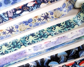 12 pcs set ocean dream washi tape-Jellyfish, waves, seashell decorative foil washi tape